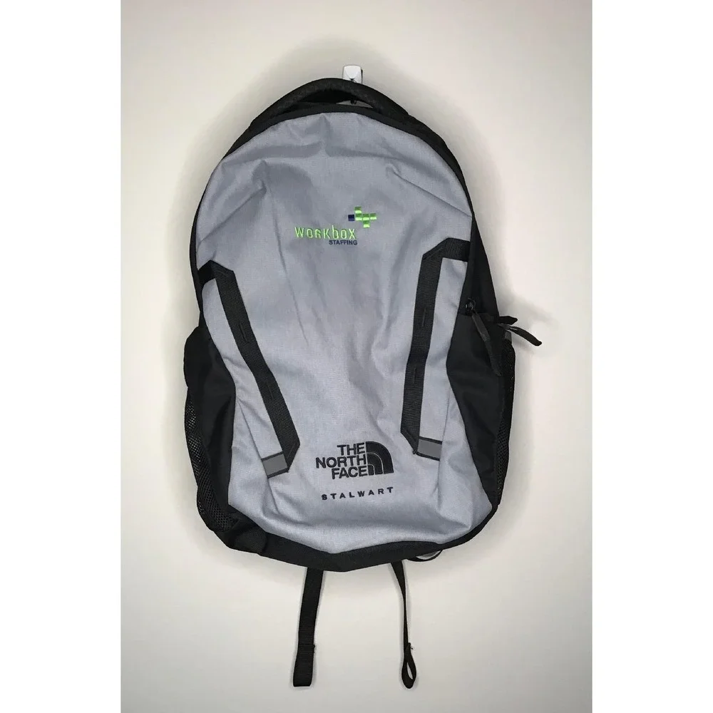 The North Face Stalwart Backpack Gray Black Laptop Bag Workbox Staffing Logo New